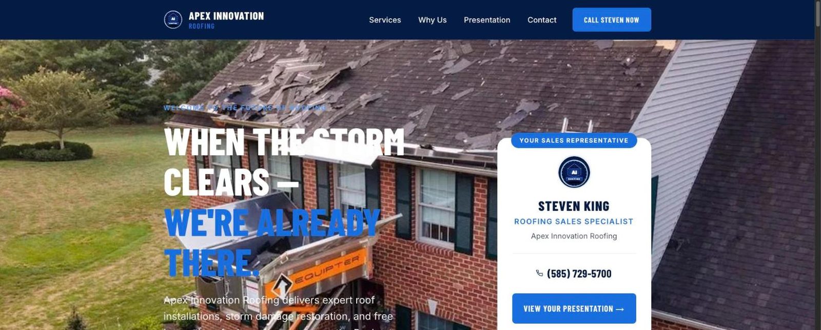 Screenshot of the Apex Innovation Services website homepage, built by Platinum Presence.